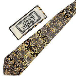 GIANNI VERSACE 90s Vintage Metallic Baroque Silk Pattern Tie Made in Italy